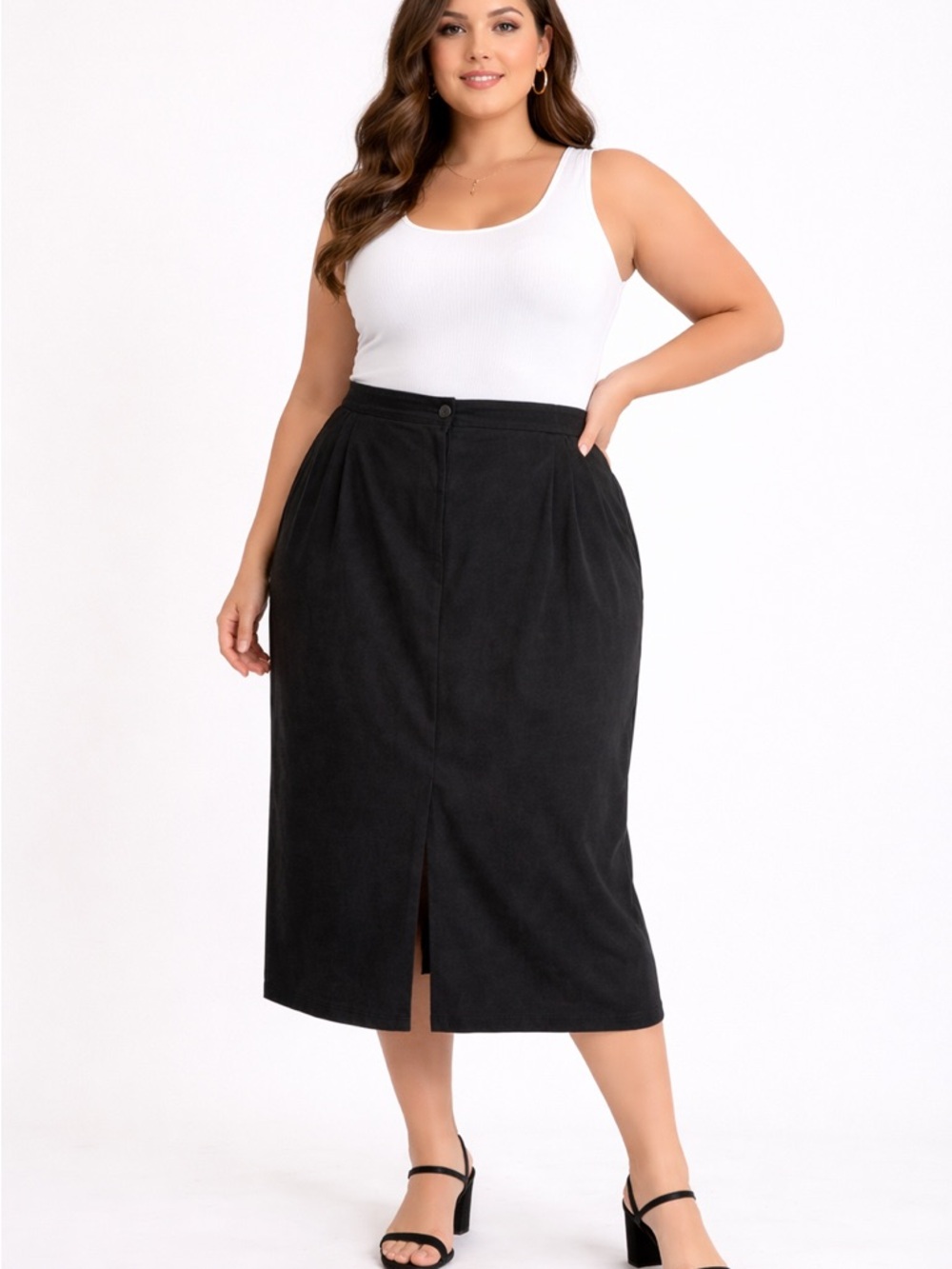 Penningtons Plus Size Black Skirt with Front Slit Size 24